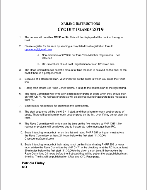 Outer Islands 2019 Sailing Instructions